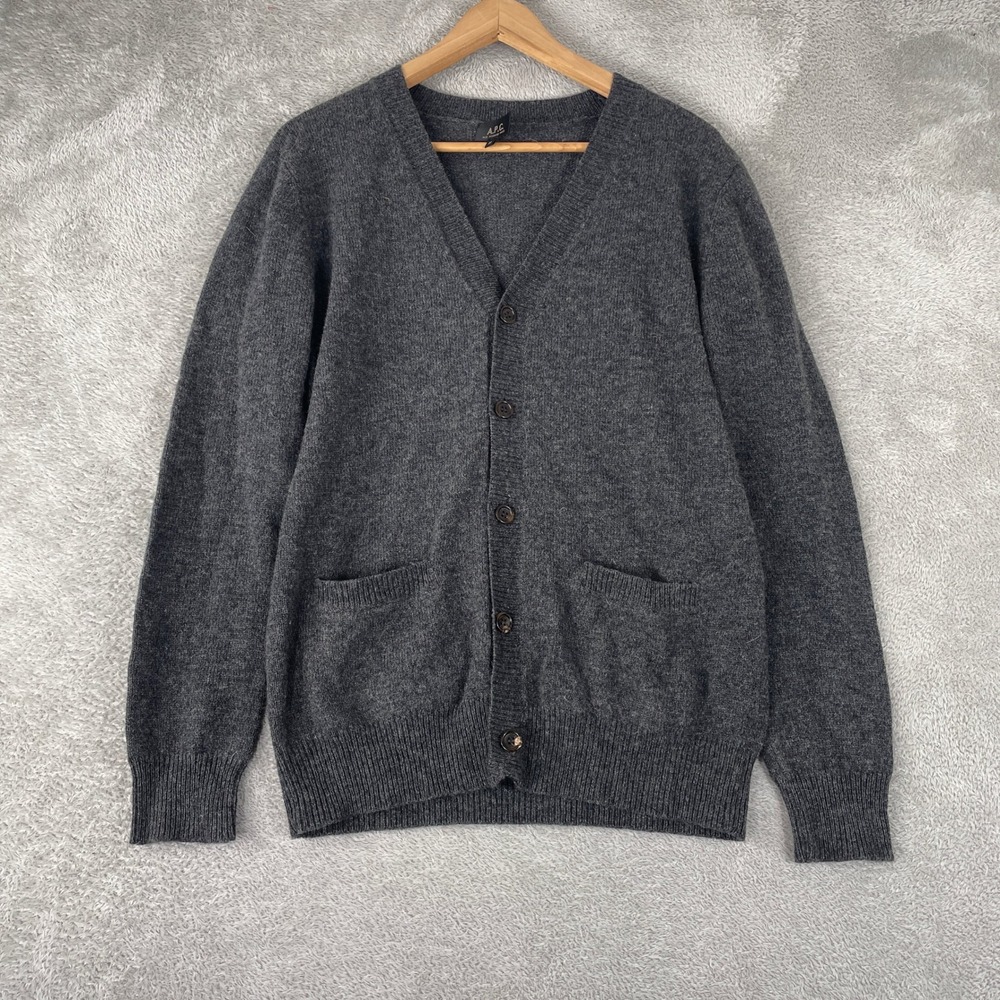 A.P.C. Cardigan Mens Medium Gray Lambswool Knit Minimalist Parisian Style